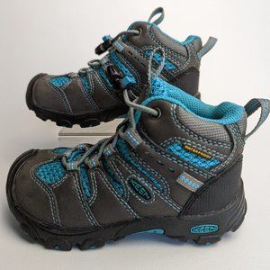 KEEN Little Boys Teal Grey Hiking Shoes Leather Waterproof Size 9